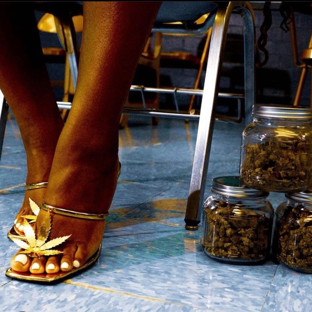 Gold leaf mule stilettos